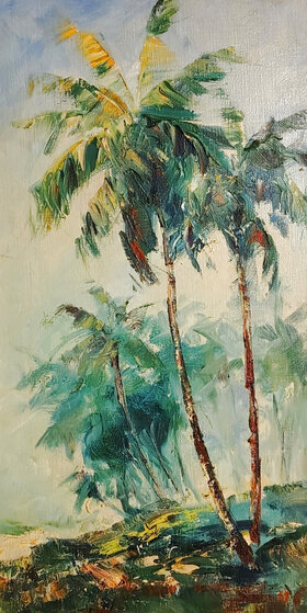 絵画 Hand written Painting Palm 1969 Oil on Canvas 24x12 by Hajime Okuda - For Sale on Art