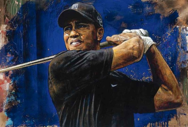 Blue Hawaii Tiger Woods 2005 Limited Edition Embellished Giclee on Canvas by Stephen Holland For Sale on Art Brokerage