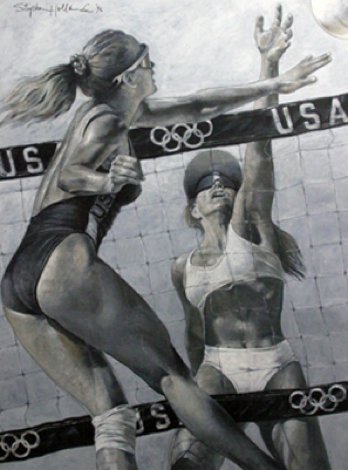 Women's Volleyball 1992 48x36 Huge Original Painting - Stephen Holland