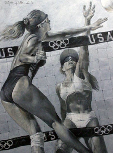 Women's Volleyball 1992 48x36 Huge Original Painting by Stephen Holland