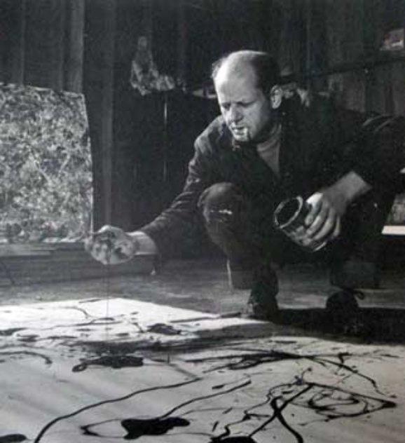 Jackson Pollock Painting in His Studio 1949 16x20 - Springs, New York Photography by Martha Holmes