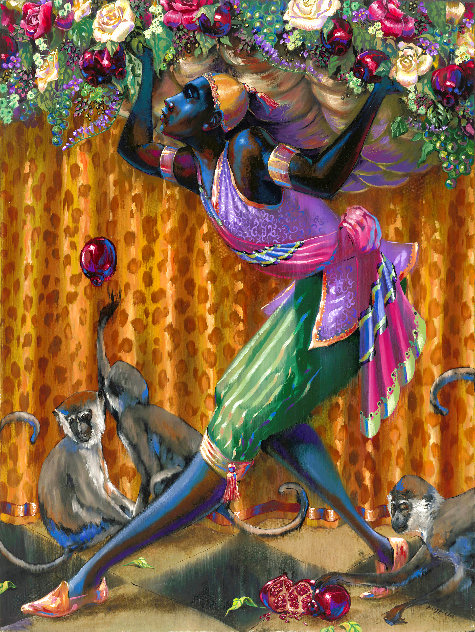 Blackamoor With Monkeys Original Painting by John Holyfield