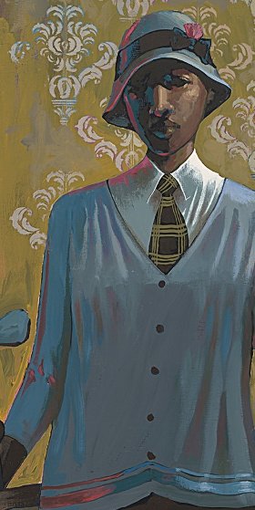 Vintage Golfer - Female 2015 48x24 Original Painting by John Holyfield Vintage Golfer - Female 2015 48x24 Original Painting by John Holyfield