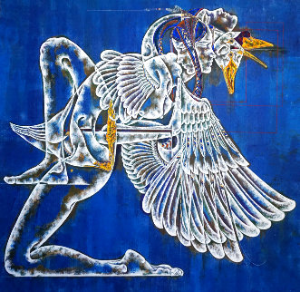 Greek Myth Series: Leda and Swan II 2020 40x40 Original Painting - Lu Hong Greek Myth Series: Leda and Swan II 2020 40x40 Original Painting - Lu Hong