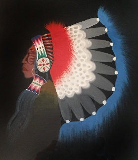 Comanche Chief 1972 9x7 Original Painting - Rance Hood Comanche Chief 1972 9x7 Original Painting - Rance Hood