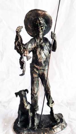 Gone Fishin Bronze Sculpture 1990 10 in Sculpture - Mark Hopkins