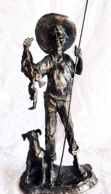 Gone Fishin Bronze Sculpture 1990 10 in Sculpture by Mark Hopkins