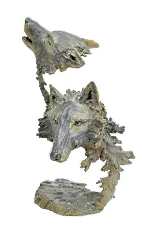 Cry of Wolves Bronze Sculpture 1992 13 in Sculpture - Mark Hopkins