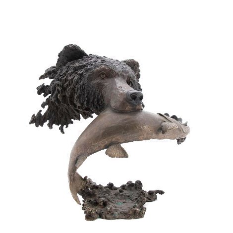 Fishing Grizzly Bear Bronze Sculpture 1992 14 in Sculpture - Mark Hopkins