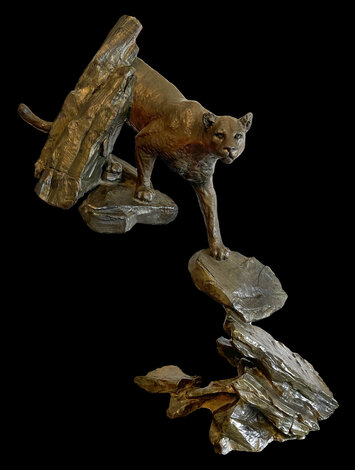 Mountain Overlook Bronze Sculpture 1993 17 in - Cougar Sculpture - Mark Hopkins