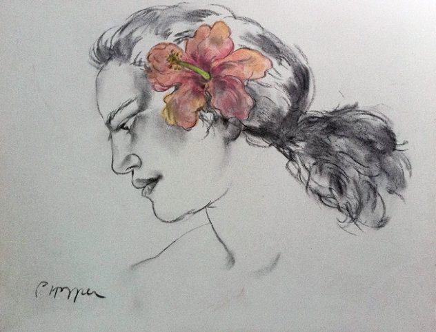 Pink Hibiscus Drawing 2002 Original Painting by Pegge Hopper