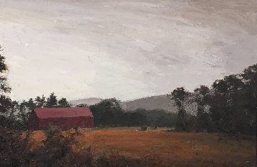 Sepia Barn, New Hampshire 41x29 Huge Original Painting - Larry Horowitz