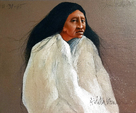 Hidatsa Woman on Wood 1985 10x12 Original Painting - Frank Howell