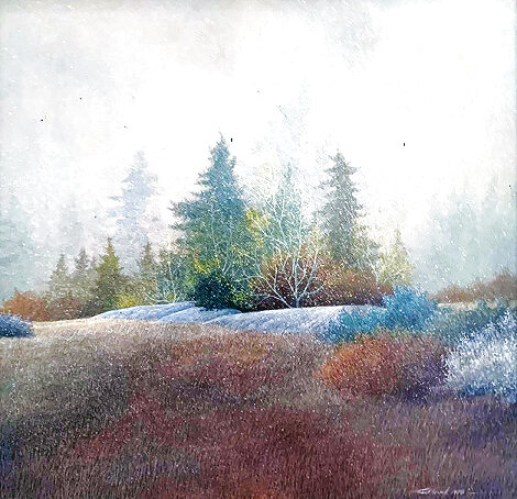 First Snow Painting 1978 17x17 - Colorado - Early Original Painting - Frank Howell