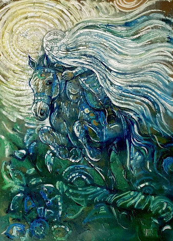 Women Riding a Horse 1974 45x34 - Huge Original Painting - Hrair Diarbekirian