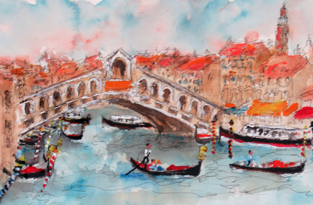 Le Paysage De Venice II 34x26 - Italy Original Painting by Urbain Huchet