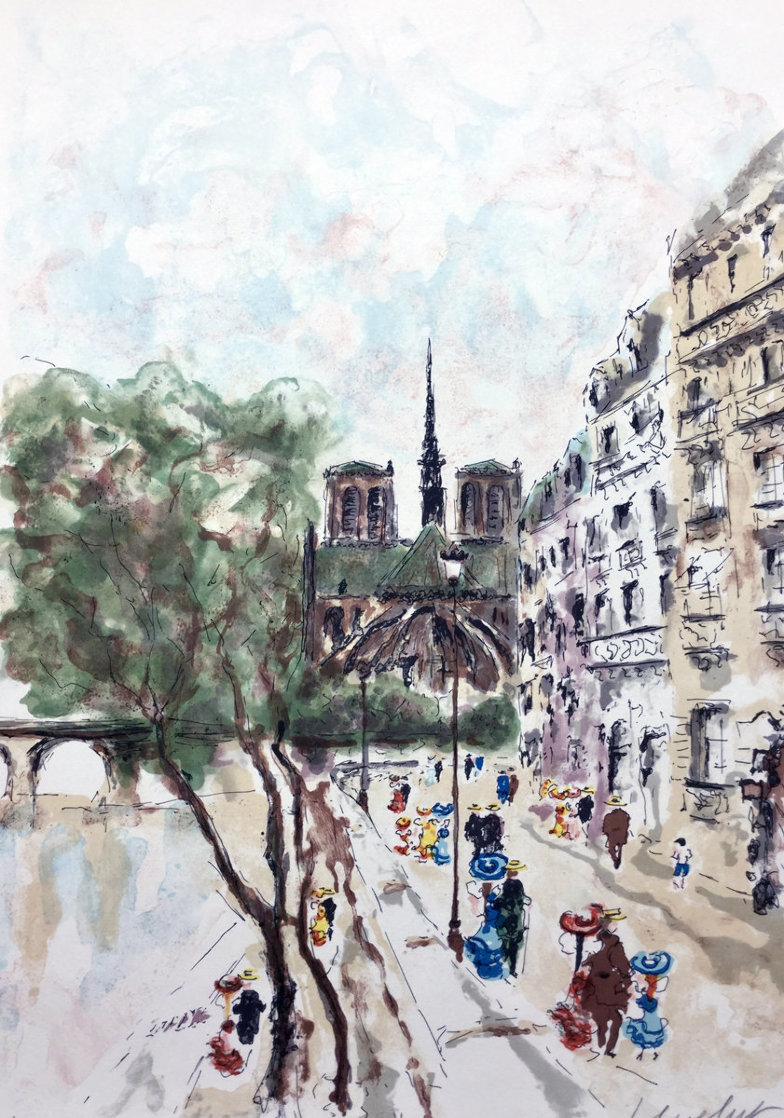 URBAIN HUCHET "PARIS SCENE" Hand Signed Limited Edition Large Art Lithograph 