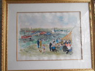 Cafe Du Port Watercolor 1980 34x41 Huge Watercolor by Urbain Huchet - 1