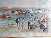 Cafe Du Port Watercolor 1980 34x41 Huge Watercolor by Urbain Huchet - 2