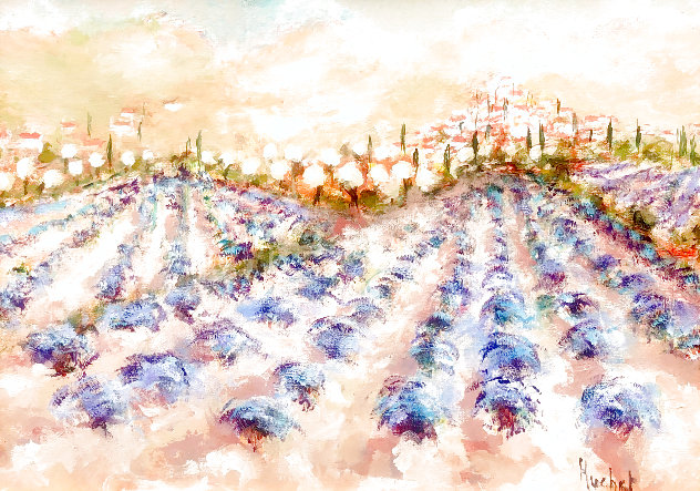 Lavender Fields in Provence 2011 26x33 - France Original Painting by Urbain Huchet
