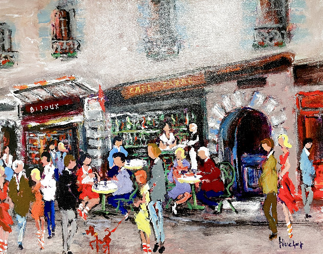 Le Cafe Tabac 27x37 - Paris, France Original Painting by Urbain Huchet