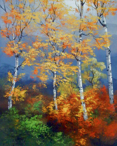 Birch Trees 32x24 Original Painting - Huertas Aguiar