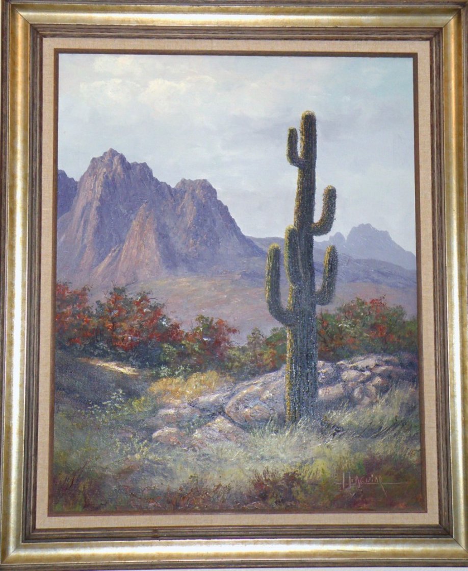 Saguaro Cactus, Pima Indian Reservation 1985 31x36 Original Painting by Huertas Aguiar Saguaro Cactus, Pima Indian Reservation 1985 31x36 Original Painting by Huertas Aguiar