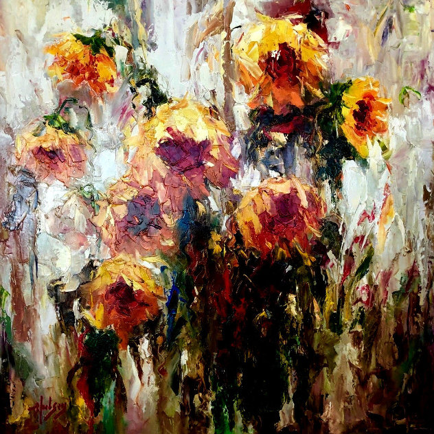 Setting Sunflowers 2007 44x44 Original Painting by Peter Hulsey