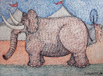 Circus Elephant 27x35 Works on Paper (not prints) - Stephen Huneck Circus Elephant 27x35 Works on Paper (not prints) - Stephen Huneck
