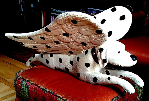 Flying Dalmatian Wood Sculpture 1988 32 in Sculpture by Stephen Huneck