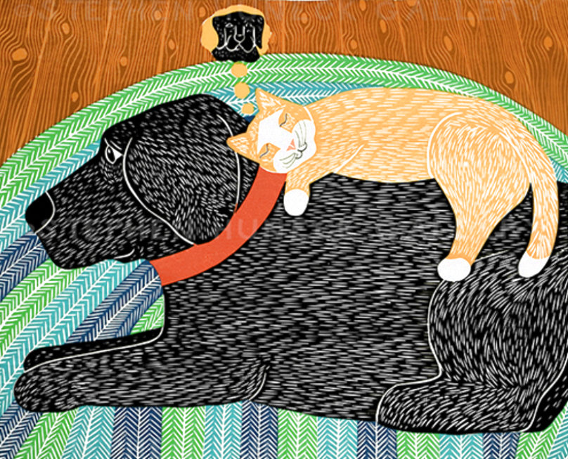 サイン/シリアルあり］STEPHEN HUNECK 木版画 犬 BEDTIME