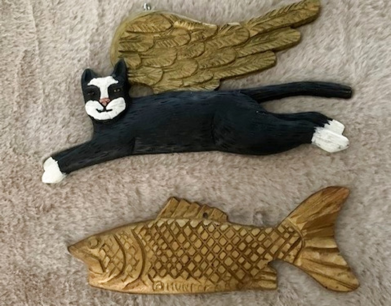 Fish and Cat Set of 2 Ornaments Other by Stephen Huneck Fish and Cat Set of 2 Ornaments Other by Stephen Huneck