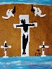 Black Christ Crucified Between Two Thieves With God's Angels 1970 30x22 Original Painting by Clementine Hunter - 0