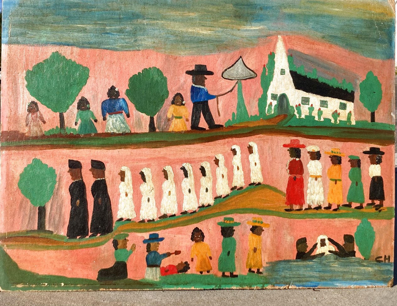 Baptism on Cane River 1955 Oil on Gypsum Board by Clementine Hunter ...