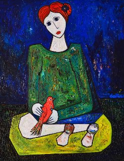 Lady in Blue 3-D 2014 62x50 Huge Original Painting - Costel Iarca Lady in Blue 3-D 2014 62x50 Huge Original Painting - Costel Iarca