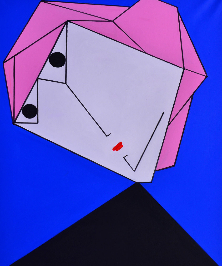 Woman in Blue And Pink 2017 62x50 Super Huge Original Painting by Costel Iarca Woman in Blue And Pink 2017 62x50 Super Huge Original Painting by Costel Iarca