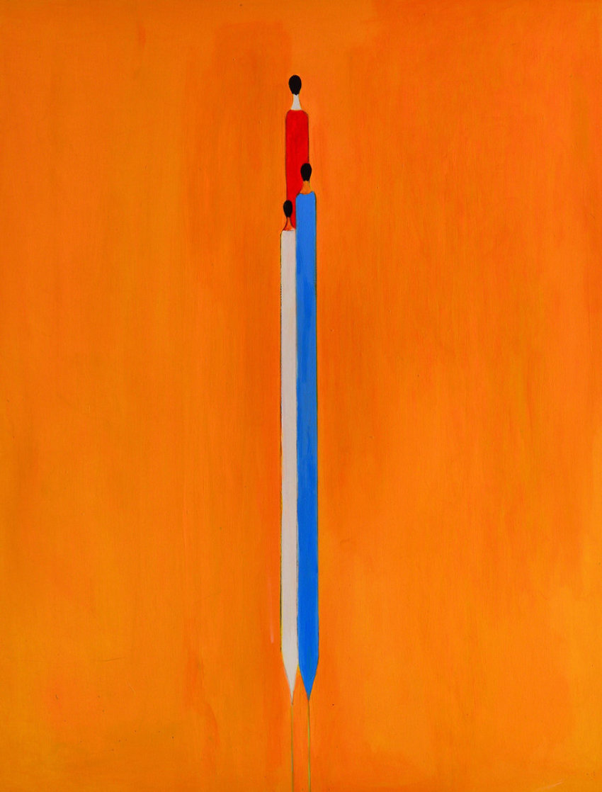 Long Figure in Yelow 2017 60x48 Super Huge Original Painting by Costel Iarca Long Figure in Yelow 2017 60x48 Super Huge Original Painting by Costel Iarca