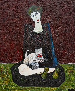 Woman With Cat 2016 72x60 3-D Original Painting - Costel Iarca Woman With Cat 2016 72x60 3-D Original Painting - Costel Iarca