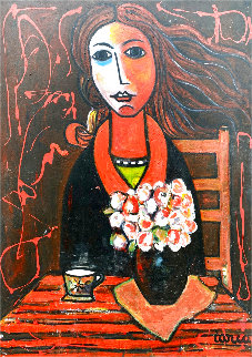 Woman in Waiting 2005 50x38 Huge Original Painting - Costel Iarca Woman in Waiting 2005 50x38 Huge Original Painting - Costel Iarca