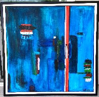 People in Blue City 2014 62x62 - Huge Original Painting by Costel Iarca - 1