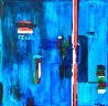 People in Blue City 2014 62x62 - Huge Original Painting by Costel Iarca - 0