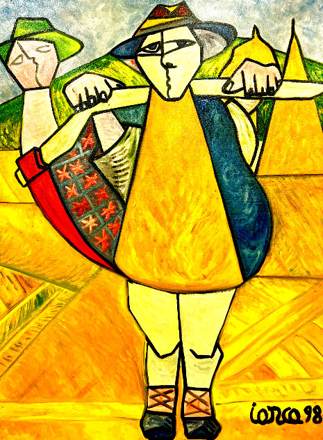 Villagers 1998 52x40 - Huge - Signed Twice Original Painting by Costel Iarca