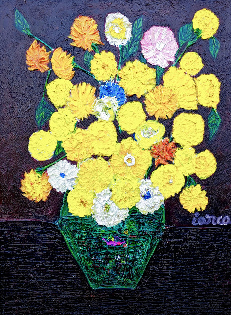 Yellow Flowers 2023 41x31 - Huge - Signed Twice Original Painting by Costel Iarca