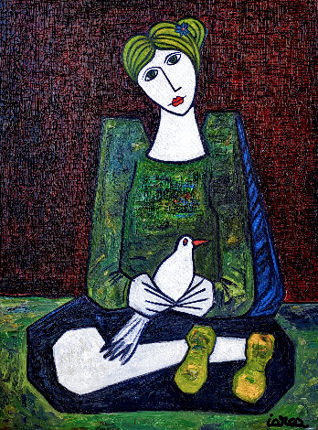 Woman with White Dove 2023 49x37 - Huge Original Painting - Costel Iarca