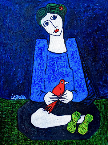 Woman in Blue 2022 49x37 - Huge Painting Original Painting - Costel Iarca