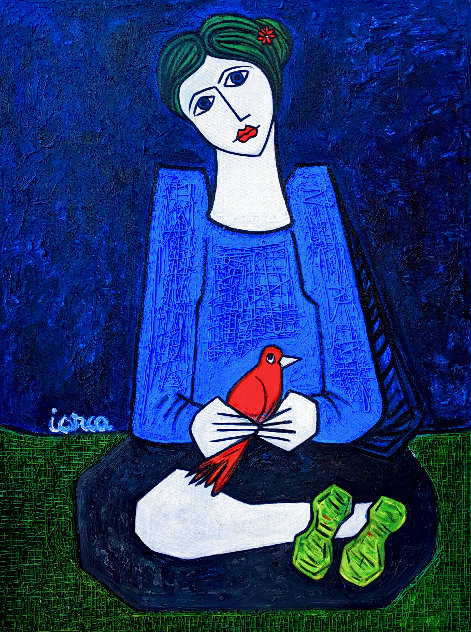 Woman in Blue 2022 49x37 - Huge Painting Original Painting by Costel Iarca