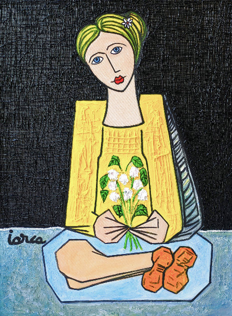 Woman with Flowers 2023 42x32 - Huge Original Painting by Costel Iarca