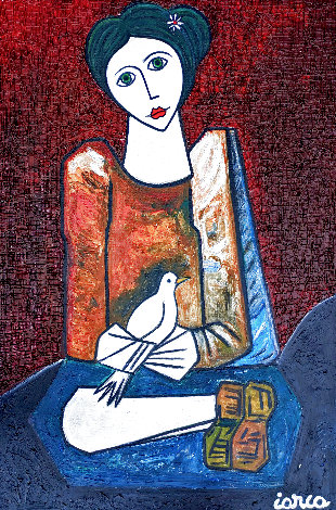 Woman with White Bird 2023 36x24 Original Painting - Costel Iarca