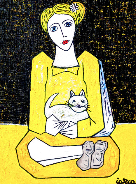 Woman with White Cat 2022 42x32 - Huge Original Painting by Costel Iarca