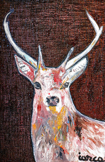 Stag Deer 2023 31x19 - Signed Twice Original Painting by Costel Iarca